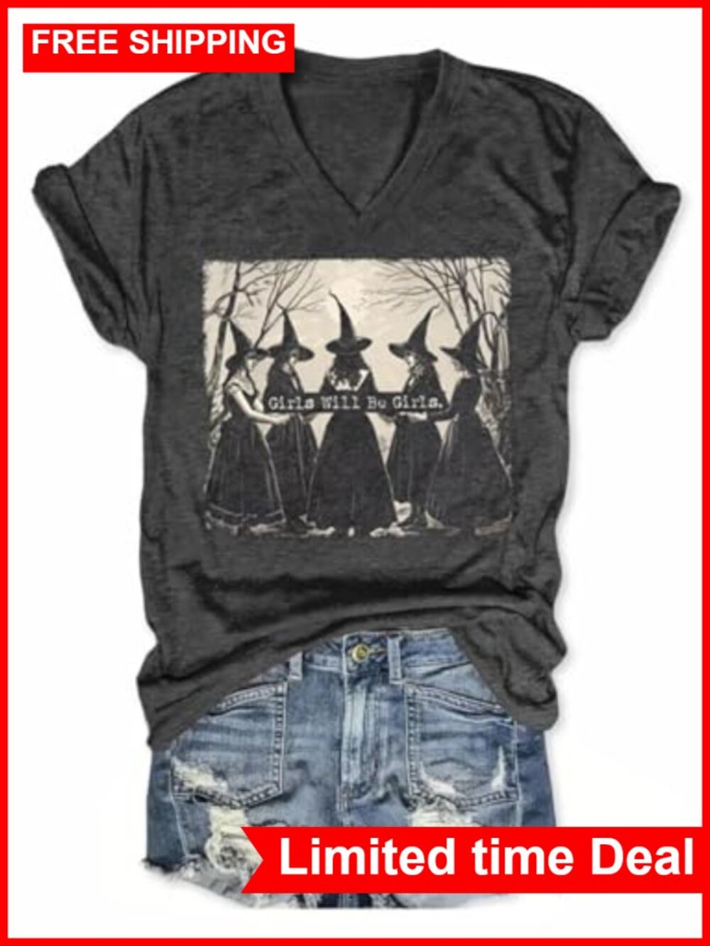Women's V-Neck Boho Wildflowers Graphic Tee Short Sleeve Casual Summer Top Shirt